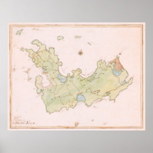 Póster Mapa de época de la isla de St Barts (1785)