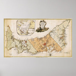 Póster Mapa de época de la isla del Príncipe Eduardo (177