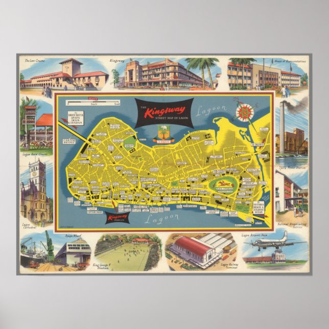 Póster Mapa de época de la laguna de Kingsway (Frente)