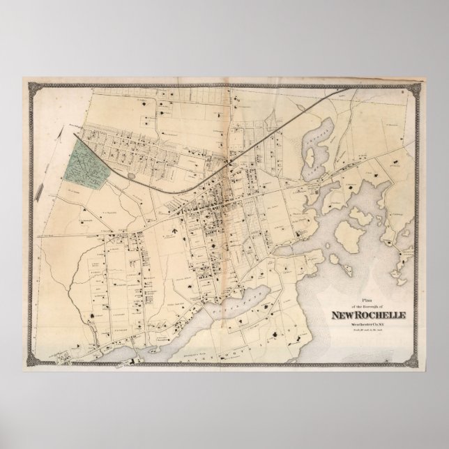 Póster Mapa de época de la nueva Rochelle NY (1867) (Frente)