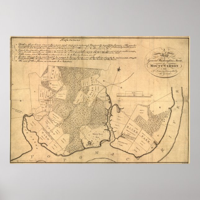 Póster Mapa de época de la plantación Mount Vernon (1801) (Frente)