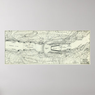 Póster Mapa de época de la presa Hoover (1930)