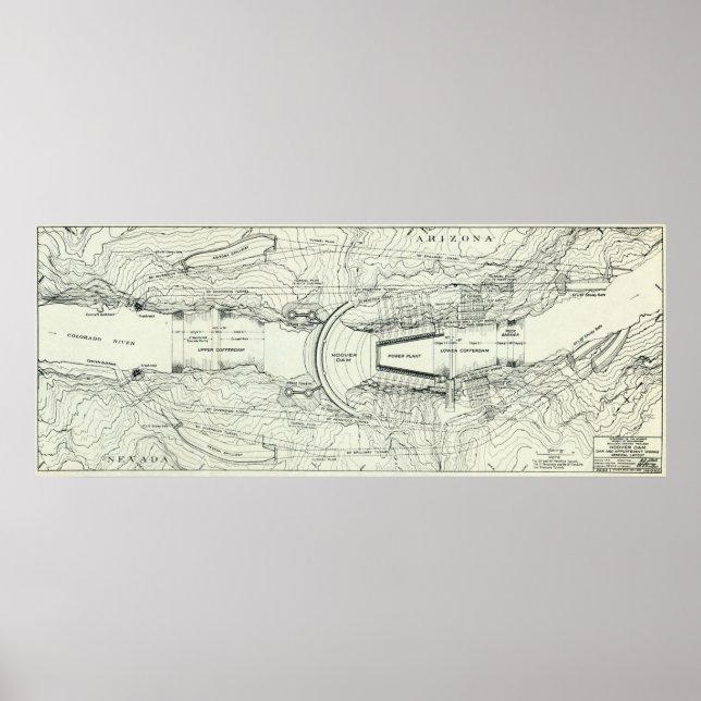 Póster Mapa de época de la presa Hoover (1930) (Frente)