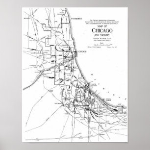 Póster Mapa de época de la Red Ferroviaria de Chicago (19