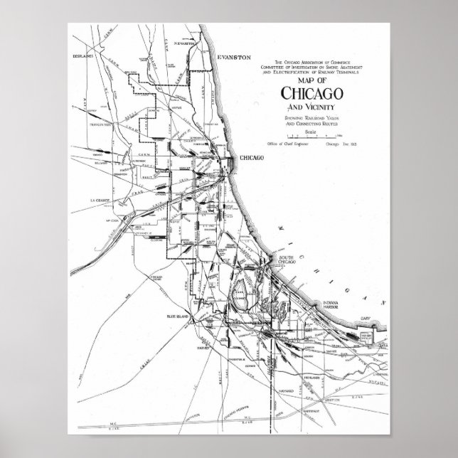 Póster Mapa de época de la Red Ferroviaria de Chicago (19 (Frente)