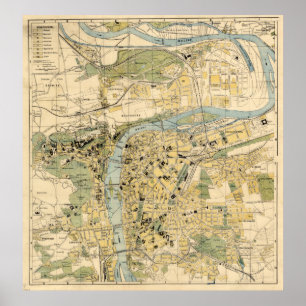 Póster Mapa de época de la República Checa de Praga (1905