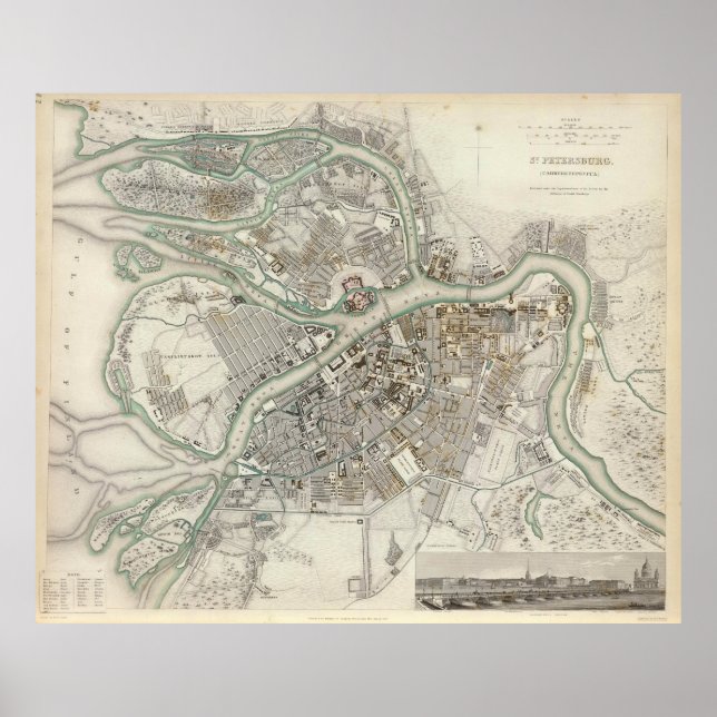 Póster Mapa de época de la Rusia de San Petersburgo (1834 (Frente)