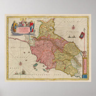 Póster Mapa de época de la Toscana Italia (1665)