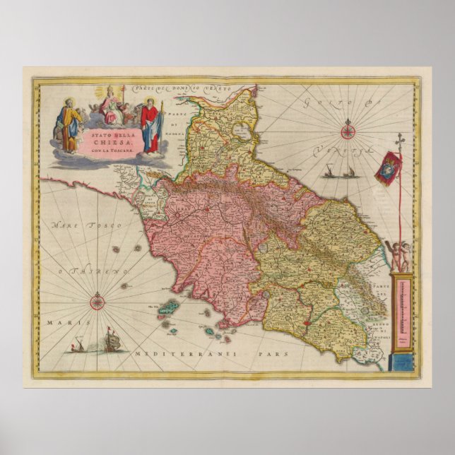 Póster Mapa de época de la Toscana Italia (1665) (Frente)