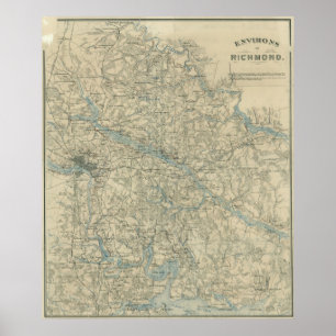 Póster Mapa de época de la zona de Richmond Virginia (186