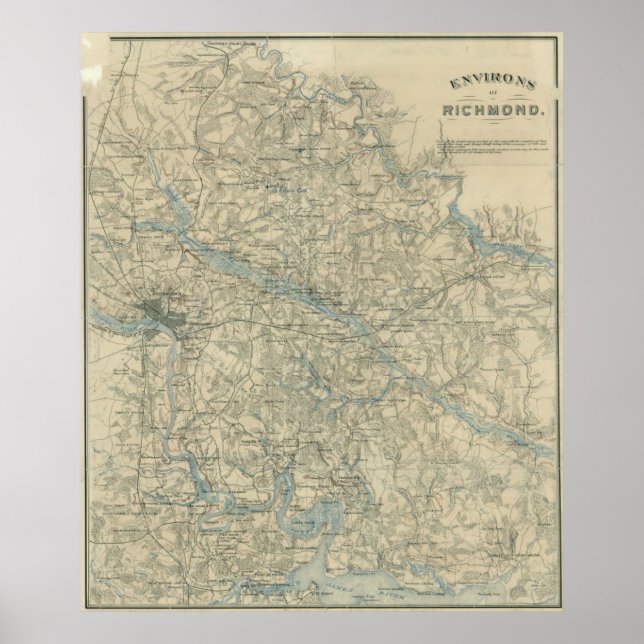 Póster Mapa de época de la zona de Richmond Virginia (186 (Frente)