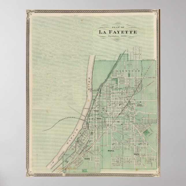Póster Mapa de época de Lafayette Indiana (1876) (Frente)