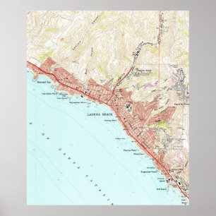 Póster Mapa de época de Laguna Beach California (1965)