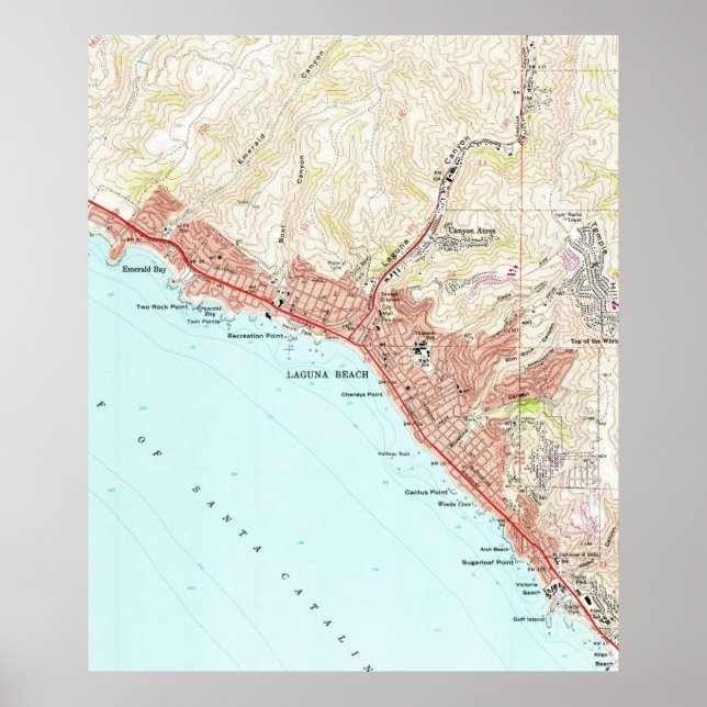 Póster Mapa de época de Laguna Beach California (1965) (Frente)