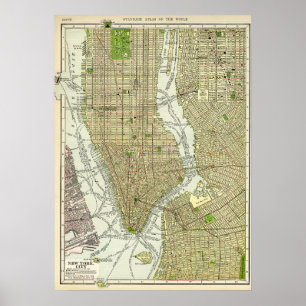 Póster Mapa de época de las calles de Nueva York