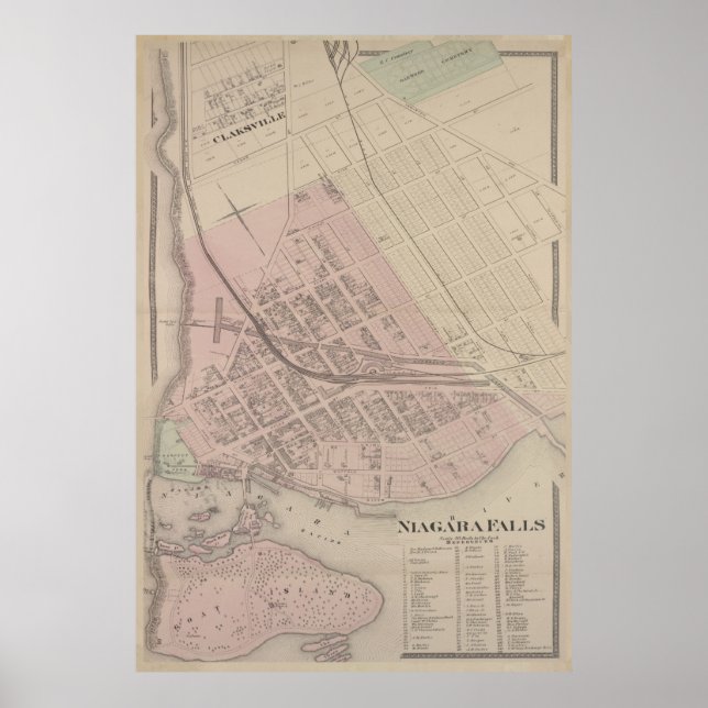 Póster Mapa de época de las cataratas del Niágara NY (187 (Frente)