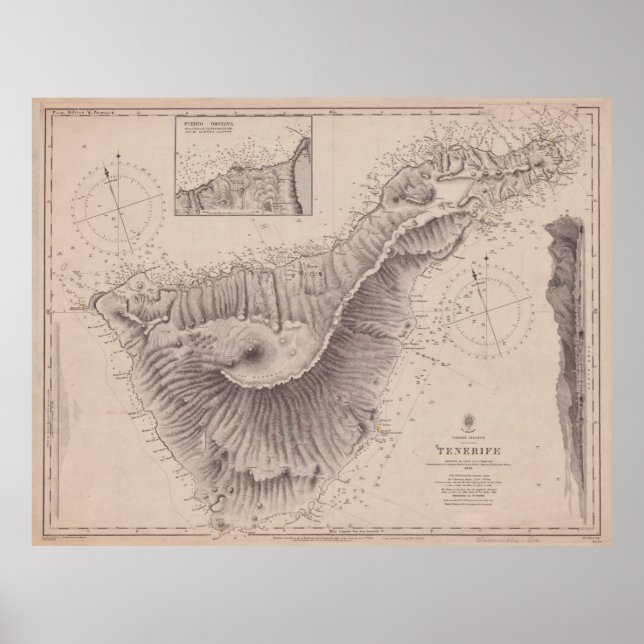 Póster Mapa de época de las Islas Canarias de Tenerife (1 (Frente)