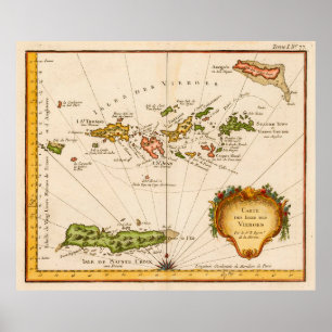 Póster Mapa de época de las Islas Vírgenes (1764)
