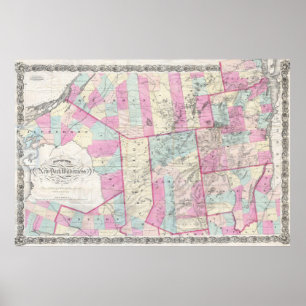 Póster Mapa de época de las montañas Adirondack (1867)