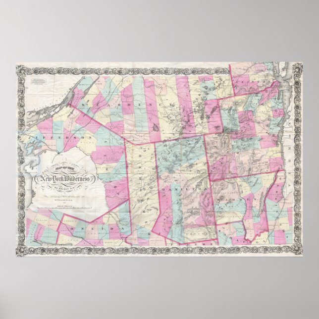 Póster Mapa de época de las montañas Adirondack (1867) (Frente)