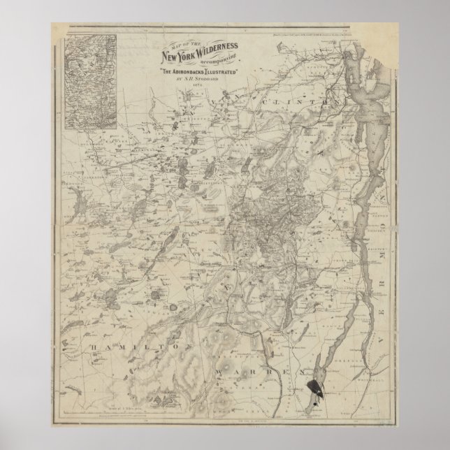 Póster Mapa de época de las montañas Adirondack (1874) (Frente)