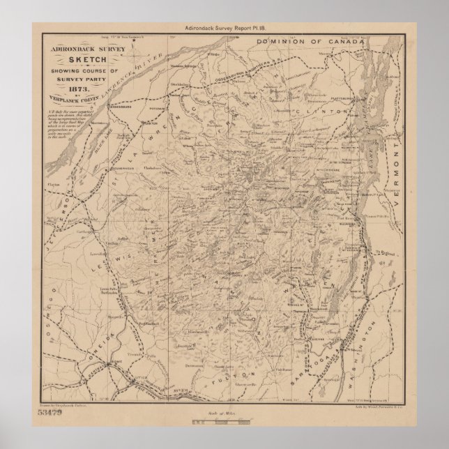 Póster Mapa de época de las montañas Adirondack (1874) (Frente)