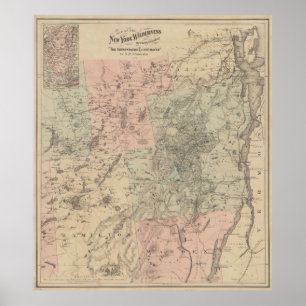 Póster Mapa de época de las montañas Adirondack (1879)