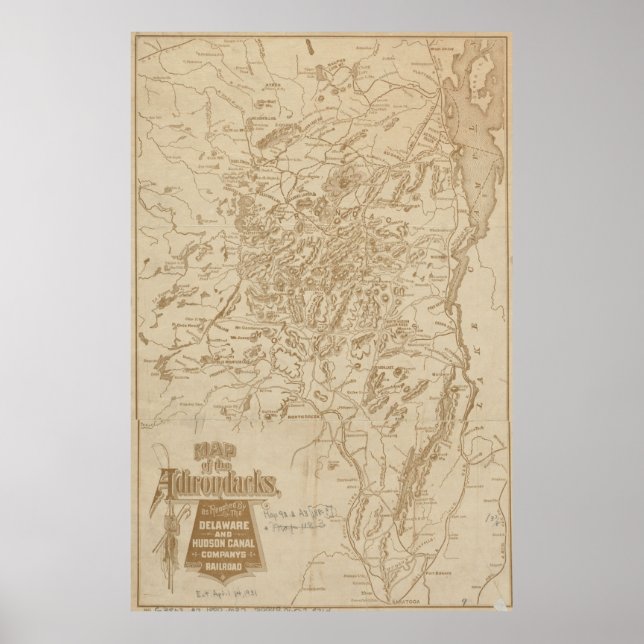 Póster Mapa de época de las montañas Adirondack (1880) (Frente)