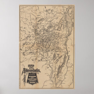 Póster Mapa de época de las montañas Adirondack (1880) V.