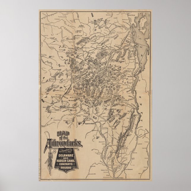 Póster Mapa de época de las montañas Adirondack (1880) V. (Frente)