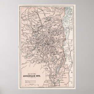 Póster Mapa de época de las montañas Adirondack (1901)