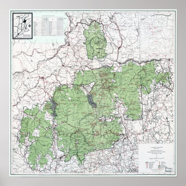 Póster Mapa de época de las Montañas Blancas