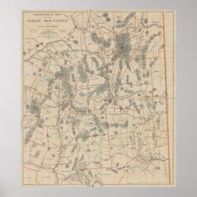 Póster Mapa de época de las montañas blancas (1896) (Frente)