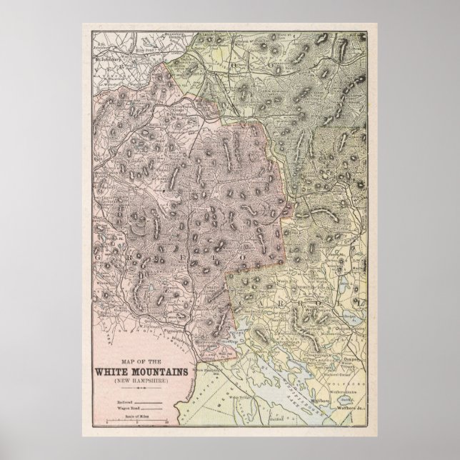 Póster Mapa de época de las montañas blancas (1901) (Frente)