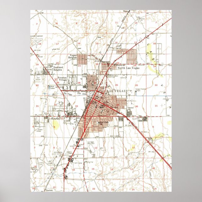Póster Mapa de época de Las Vegas Nevada (1952) (Frente)