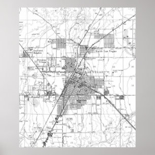 Póster Mapa de época de Las Vegas Nevada (1952) BW