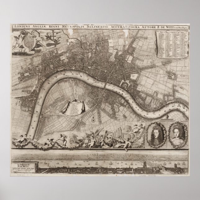 Póster Mapa de época de Londres (1693) (Frente)
