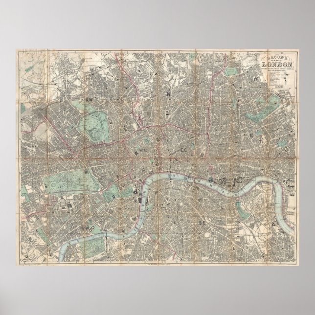 Póster Mapa de época de Londres (1890) (Frente)