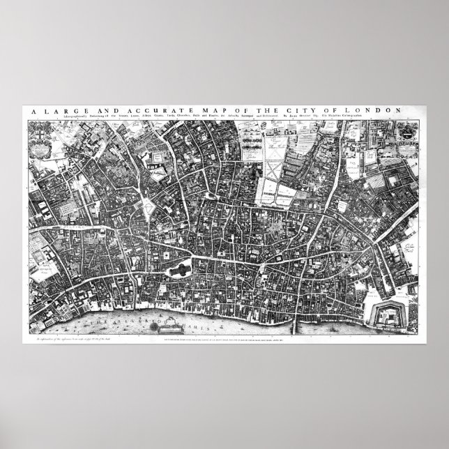 Póster Mapa de época de Londres Inglaterra (1677) (Frente)