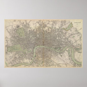 Póster Mapa de época de Londres Inglaterra (1843)