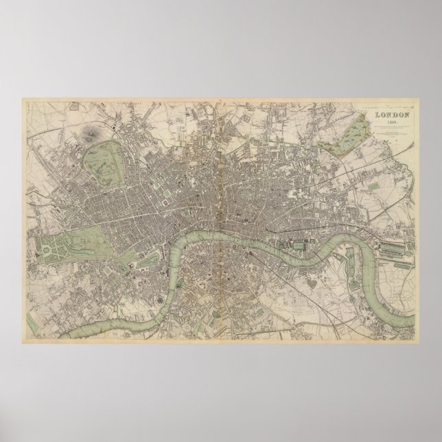 Póster Mapa de época de Londres Inglaterra (1843) (Frente)