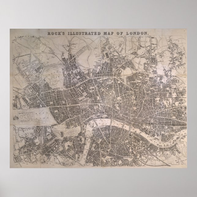 Póster Mapa de época de Londres Inglaterra (1845) (Frente)