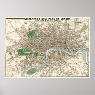 Póster Mapa de época de Londres Inglaterra (1853)