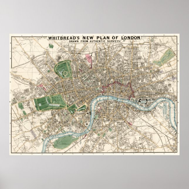 Póster Mapa de época de Londres Inglaterra (1853) (Frente)