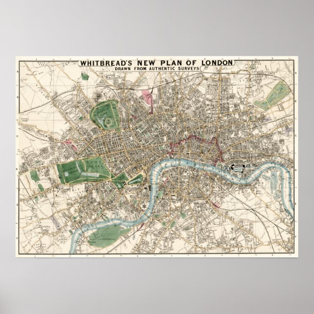 Póster Mapa de época de Londres Inglaterra (1853) (Frente)