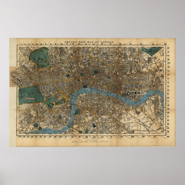 Póster Mapa de época de Londres Inglaterra (1860) (Frente)