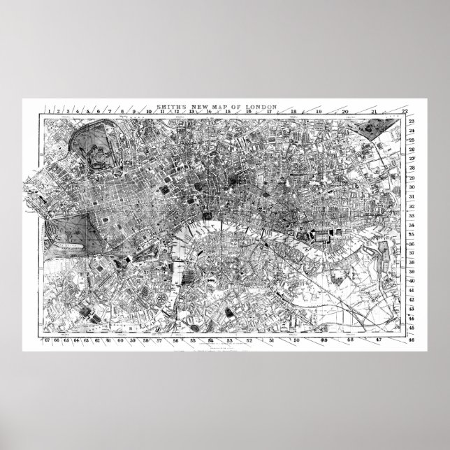 Póster Mapa de época de Londres Inglaterra (1860) BW (Frente)