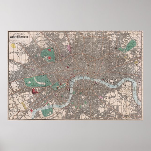 Póster Mapa de época de Londres Inglaterra (1862) (Frente)