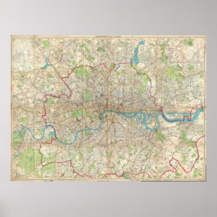 Póster Mapa de época de Londres Inglaterra (1899)