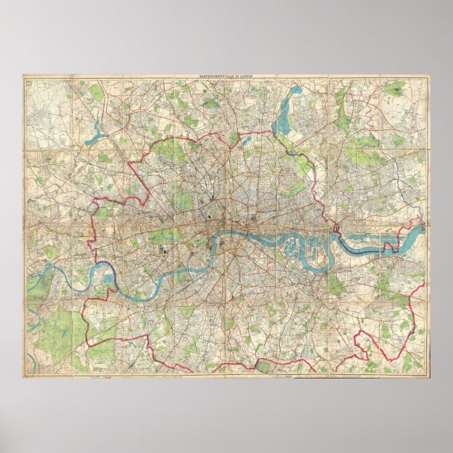 Póster Mapa de época de Londres Inglaterra (1899) (Frente)